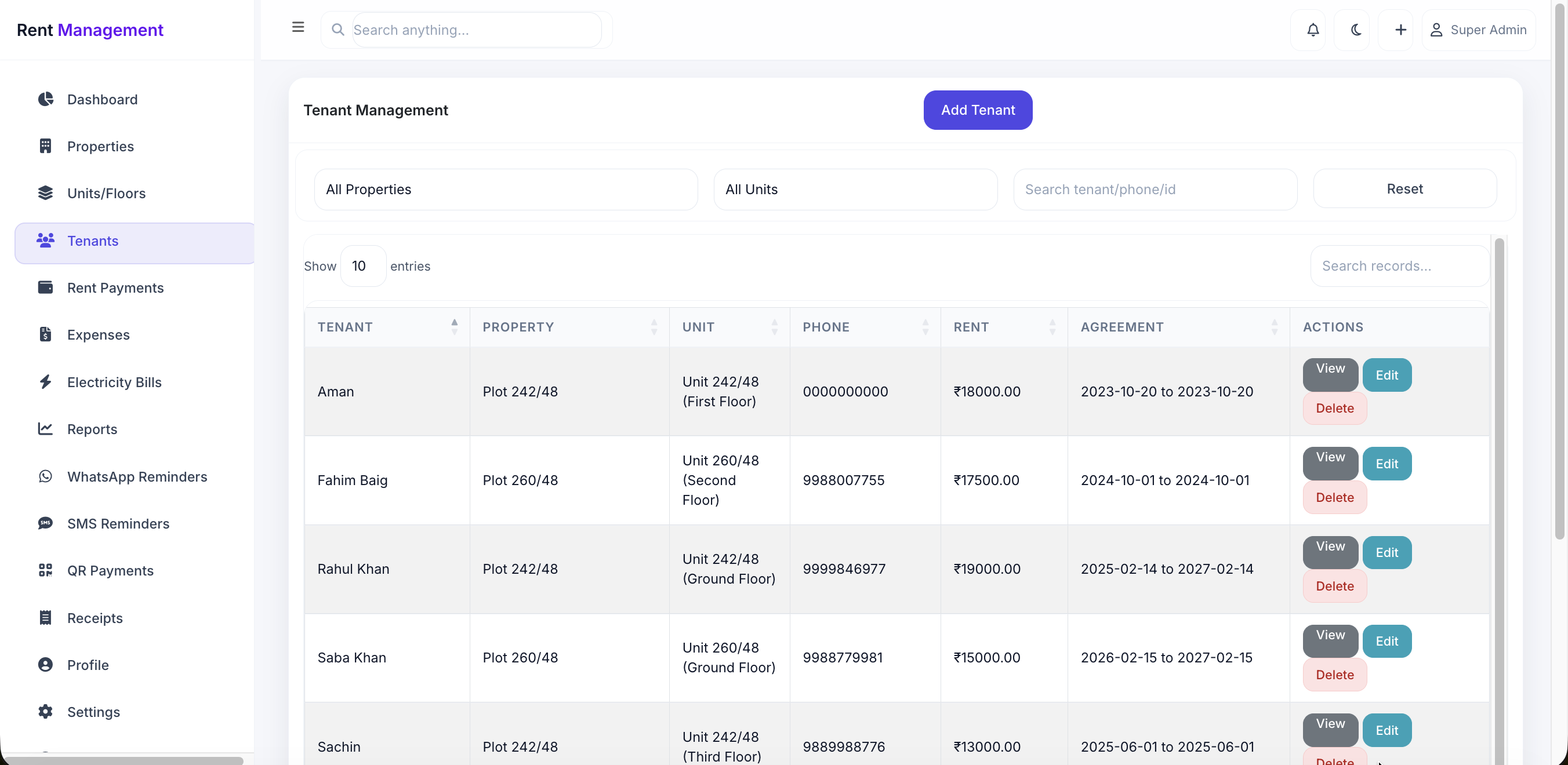 Tenants Screenshot